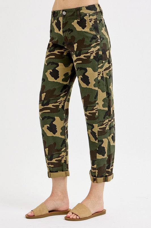 High Rise Ankle Barrel Double Roll Up Pants