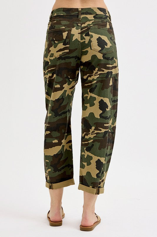 High Rise Ankle Barrel Double Roll Up Pants