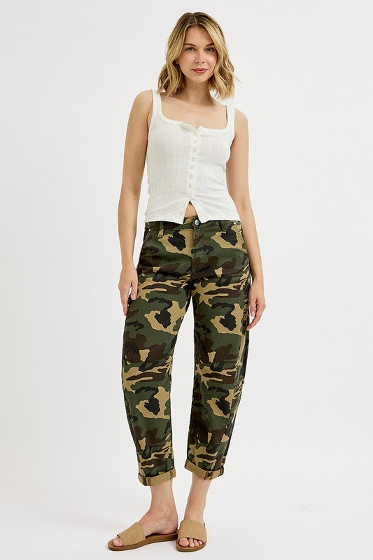 High Rise Ankle Barrel Double Roll Up Pants