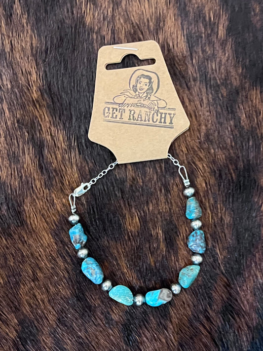 Sterling Silver & Blue Turquoise Nugget Bracelet