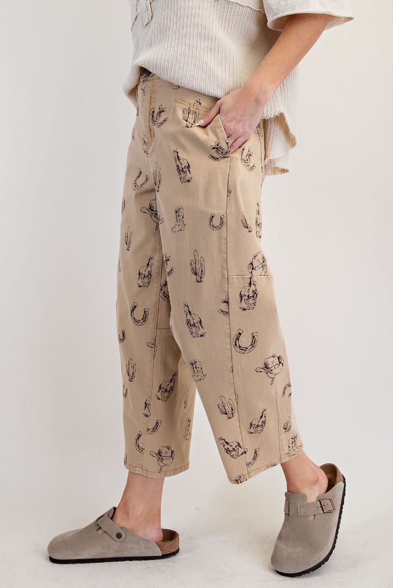 WESTERN PRINTED WASHED
TWILL BARREL PANTS