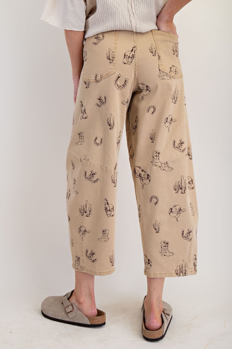 WESTERN PRINTED WASHED
TWILL BARREL PANTS
