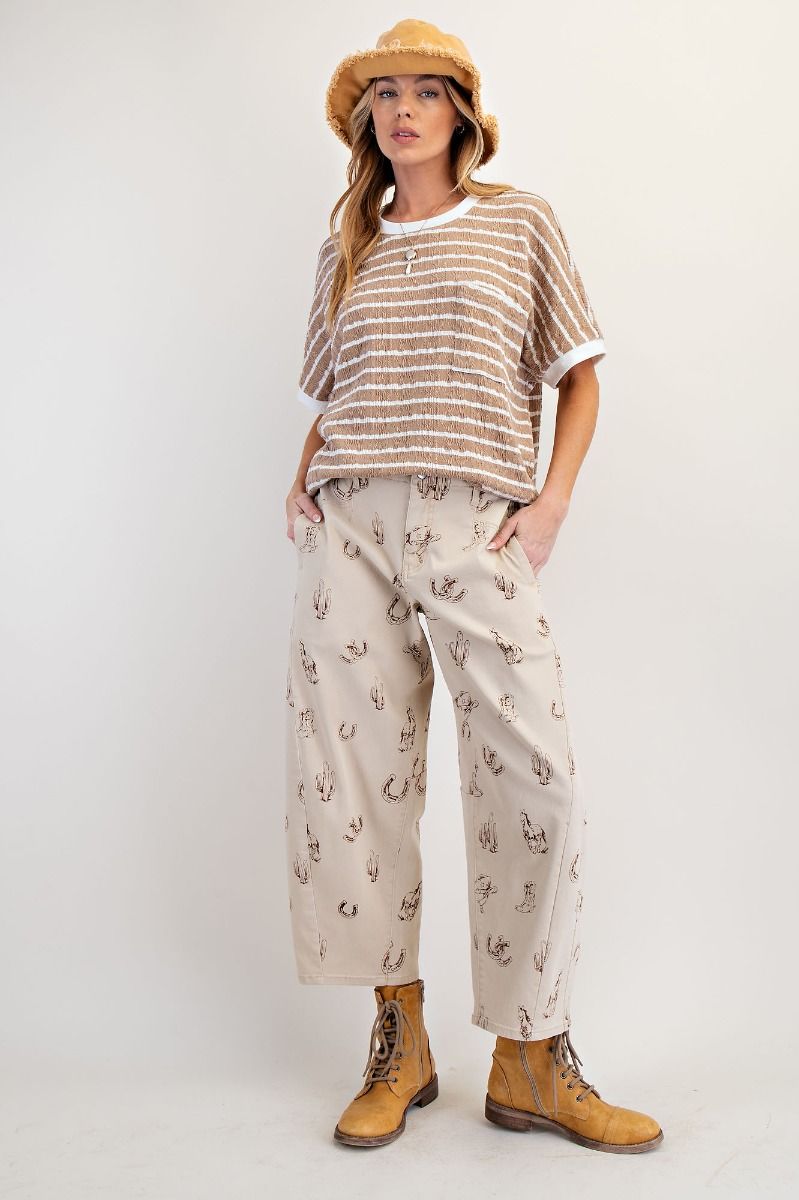 WESTERN PRINTED WASHED
TWILL BARREL PANTS