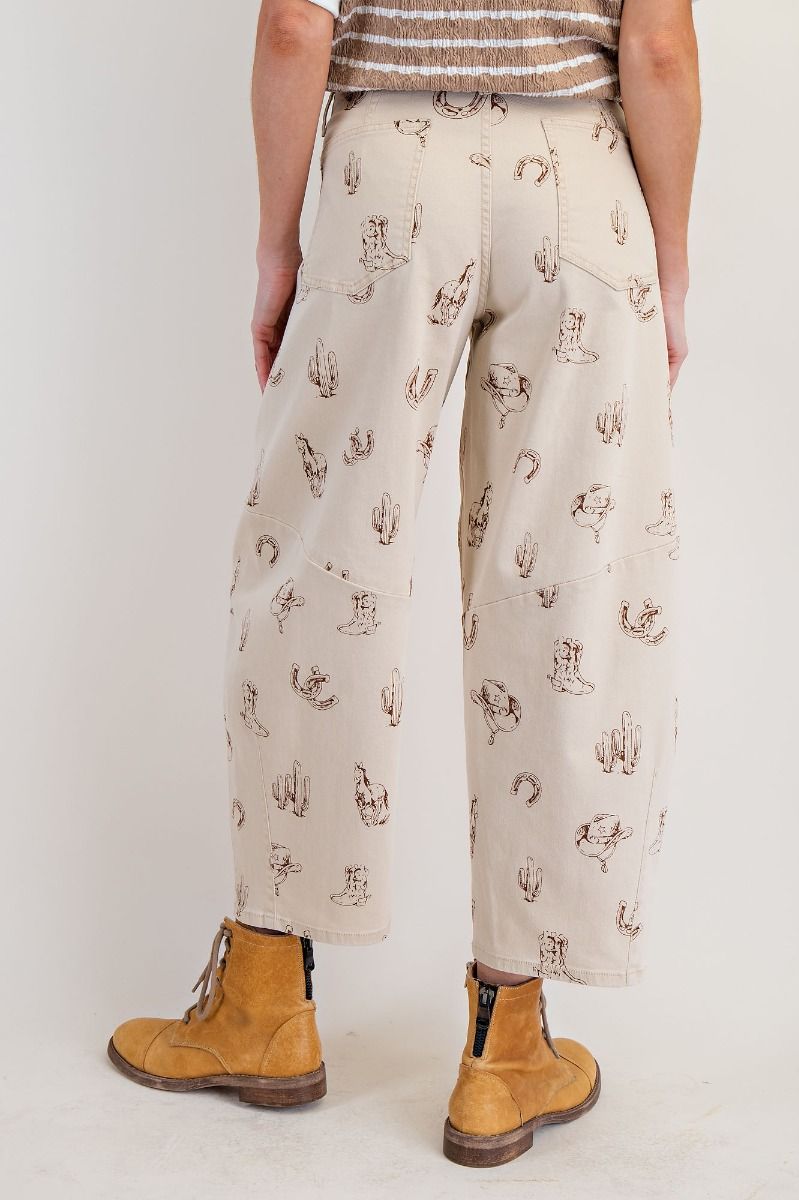 WESTERN PRINTED WASHED
TWILL BARREL PANTS