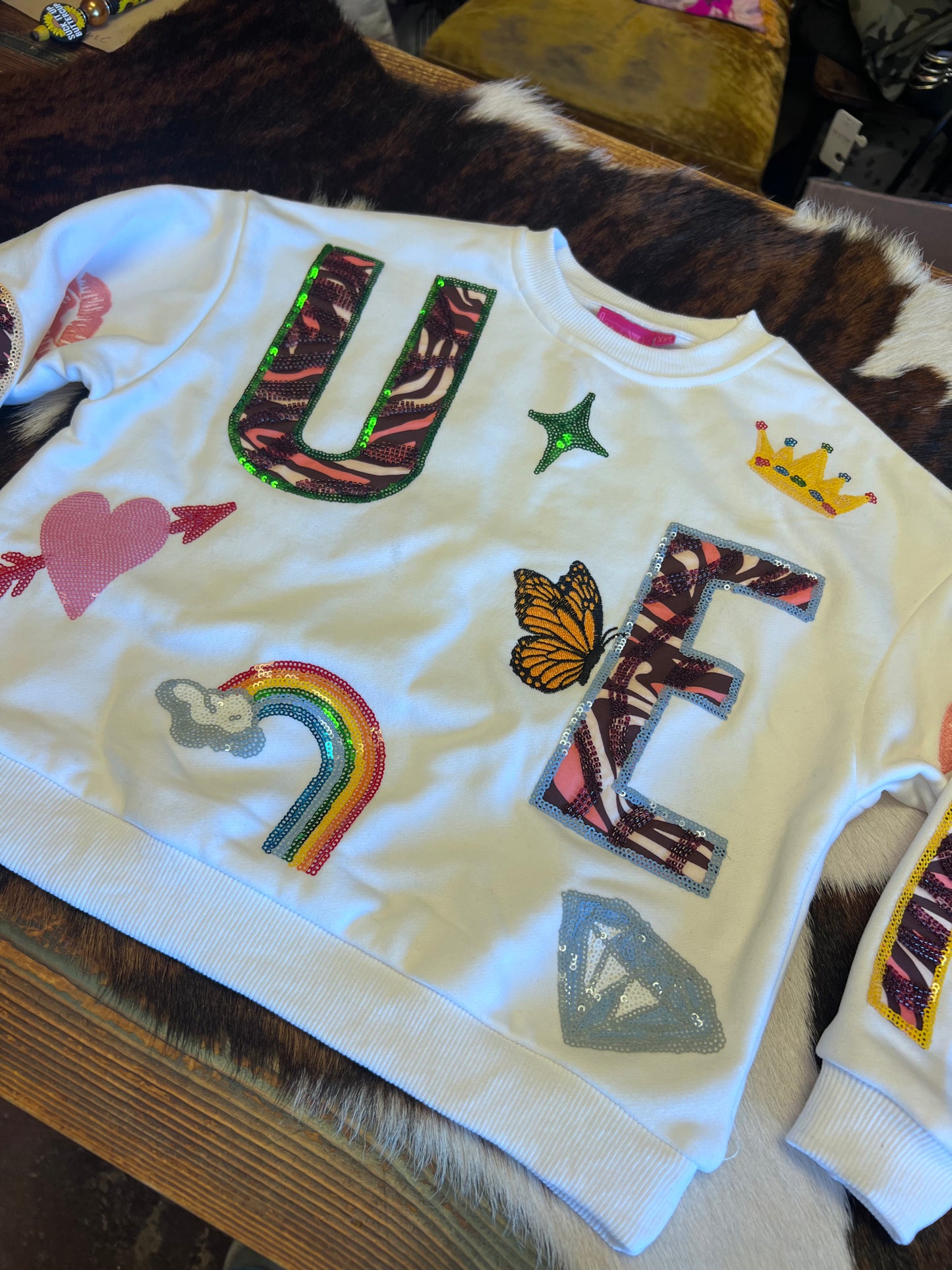 Queen Of Sparkles Kids White 'Queen' Icon Sweatshirt