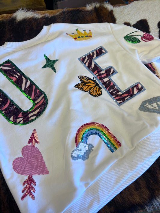 Queen Of Sparkles Kids White 'Queen' Icon Sweatshirt