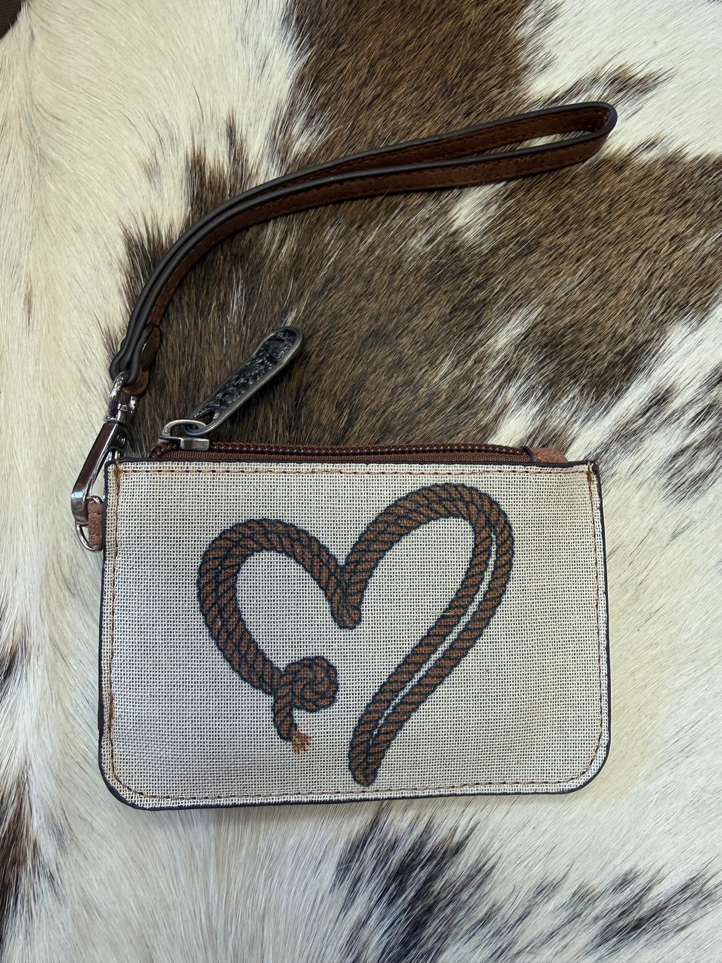 JUSTIN LADIES MINI CARD WALLET CANVAS W/ROPE HEART