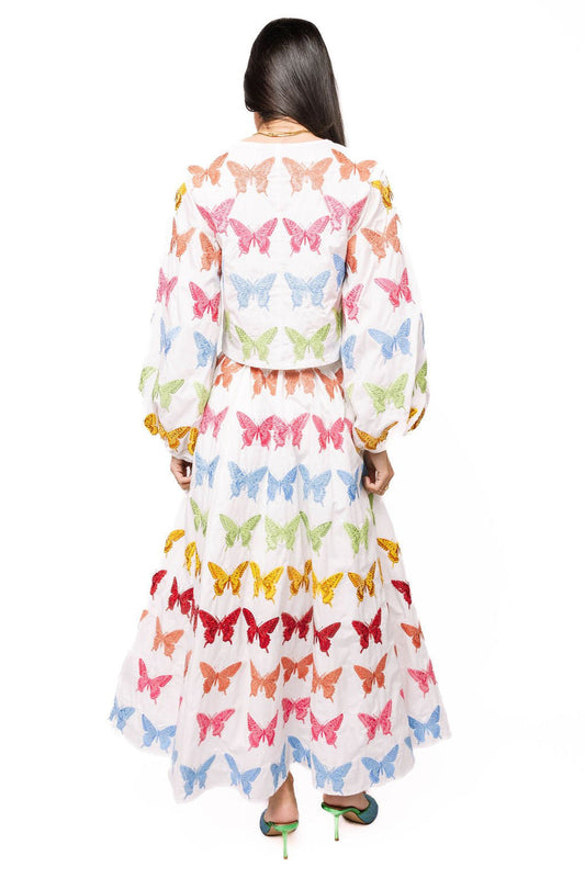Queen Of Sparkles WHITE MULTI BUTTERFLY COTTON MIDI SKIRT or TOP