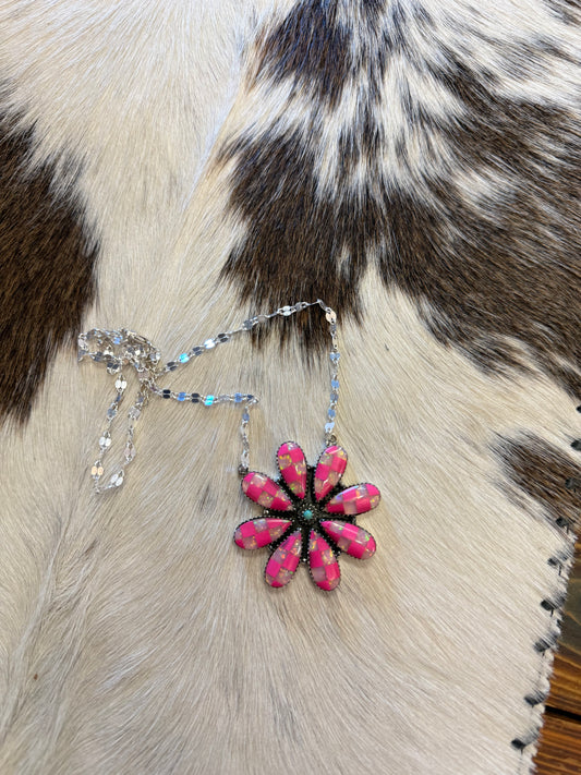 Pink Wildflower Rodeo Sterling Silver Necklace