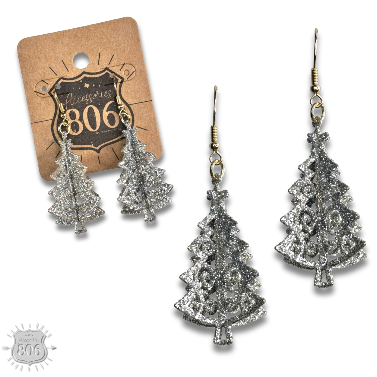 Glittered Christmas tree earring