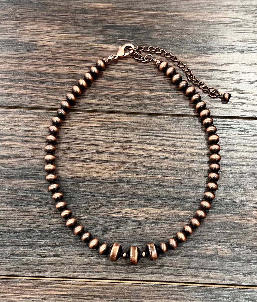 739634, Handmade 16" Rondelle Copper Navajo Bead Necklace