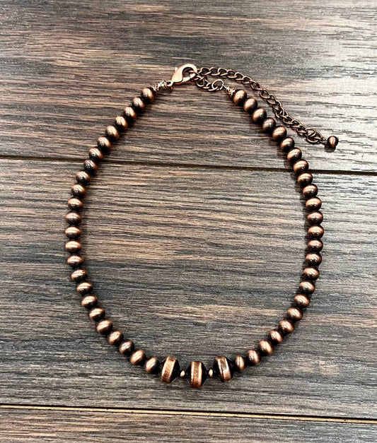 739634, Handmade 16" Rondelle Copper Navajo Bead Necklace