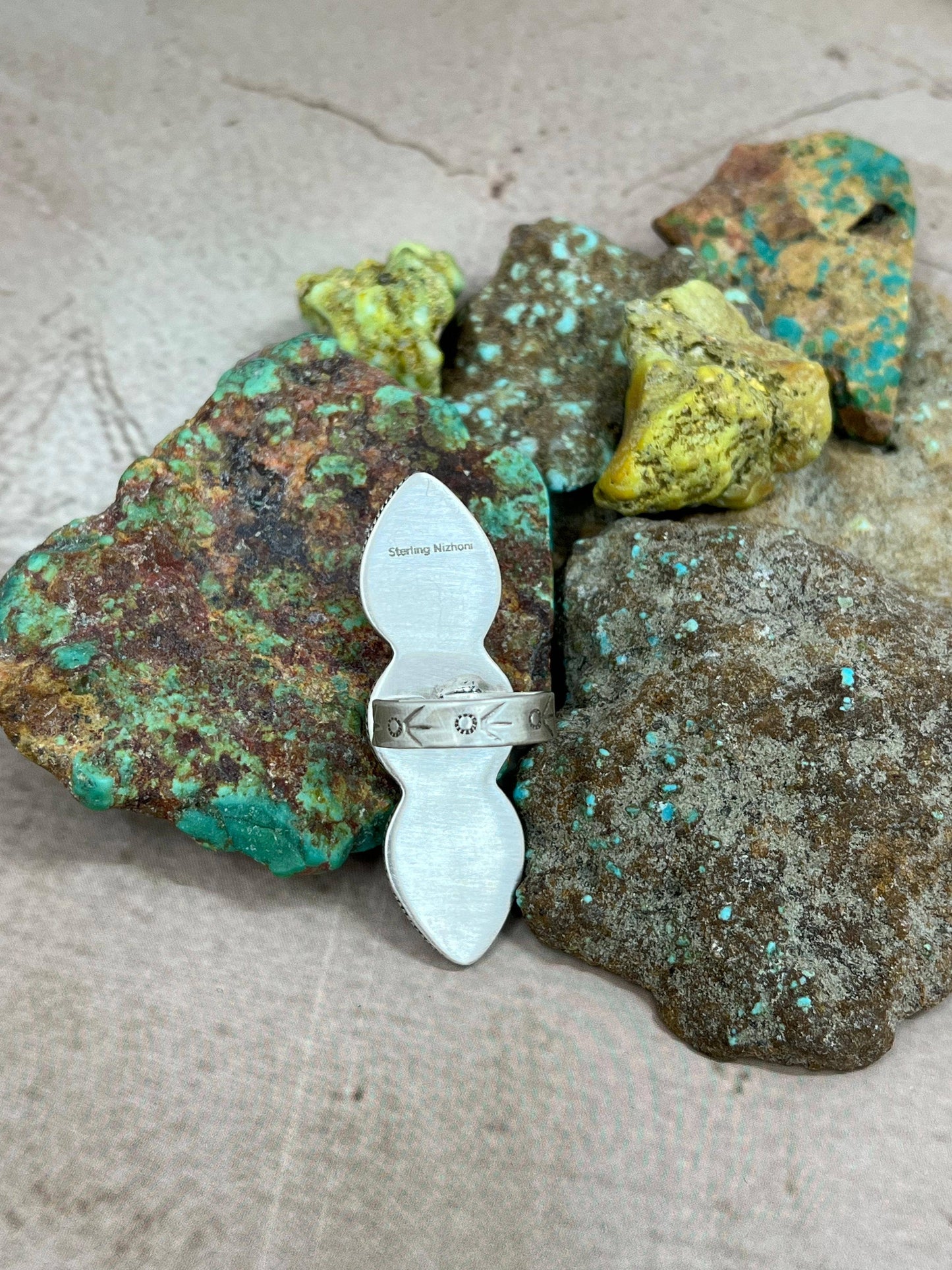 Handmade Sterling Silver Cotton Candy Turquoise Adjustable Ring with Signed Nizhoni