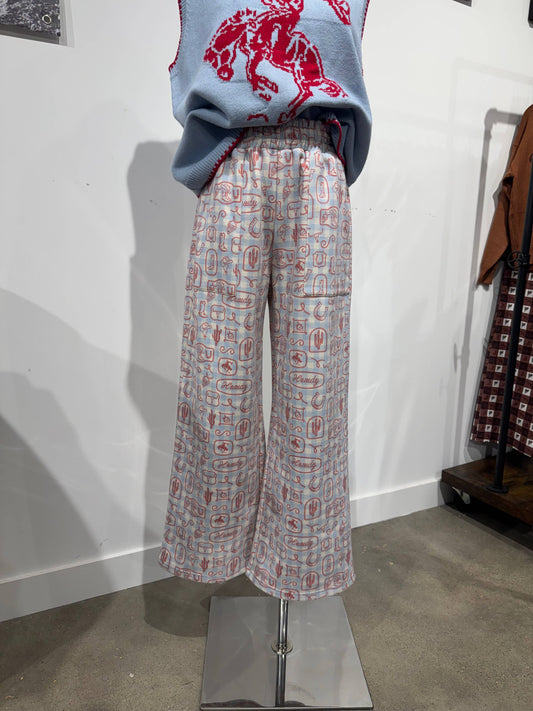 Fleece crop lounge pant with western gingham print