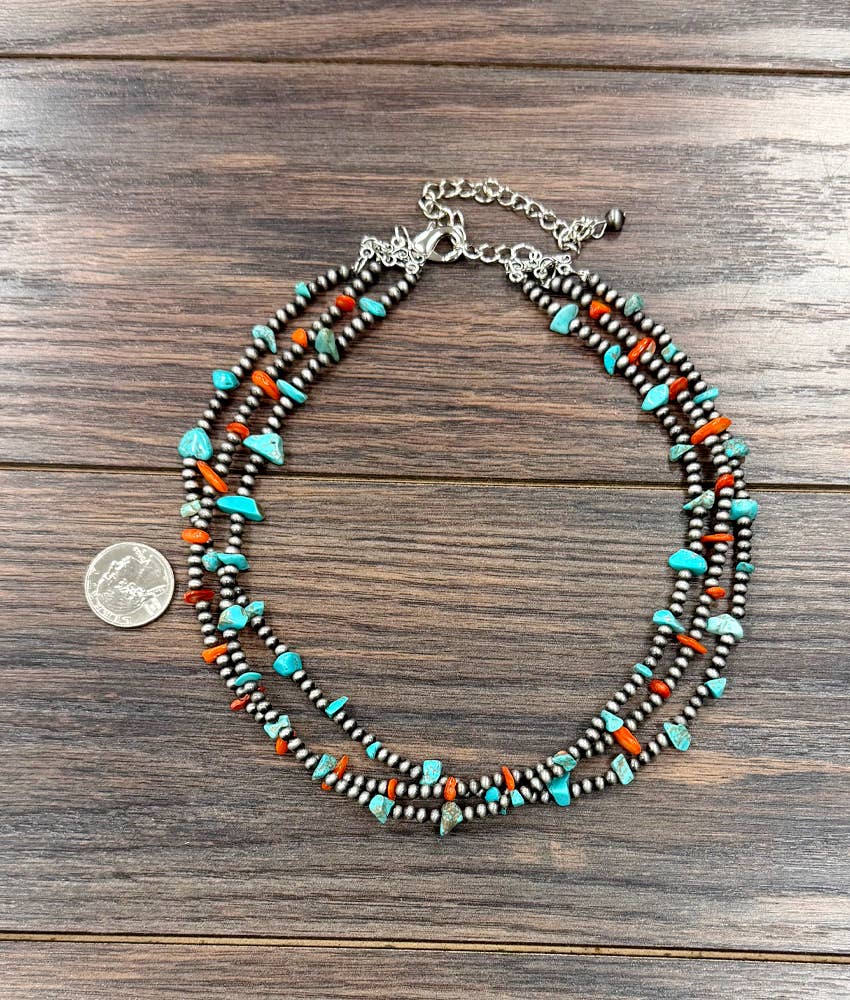 Western Bead, Turquoise/Oyster Strand Necklace