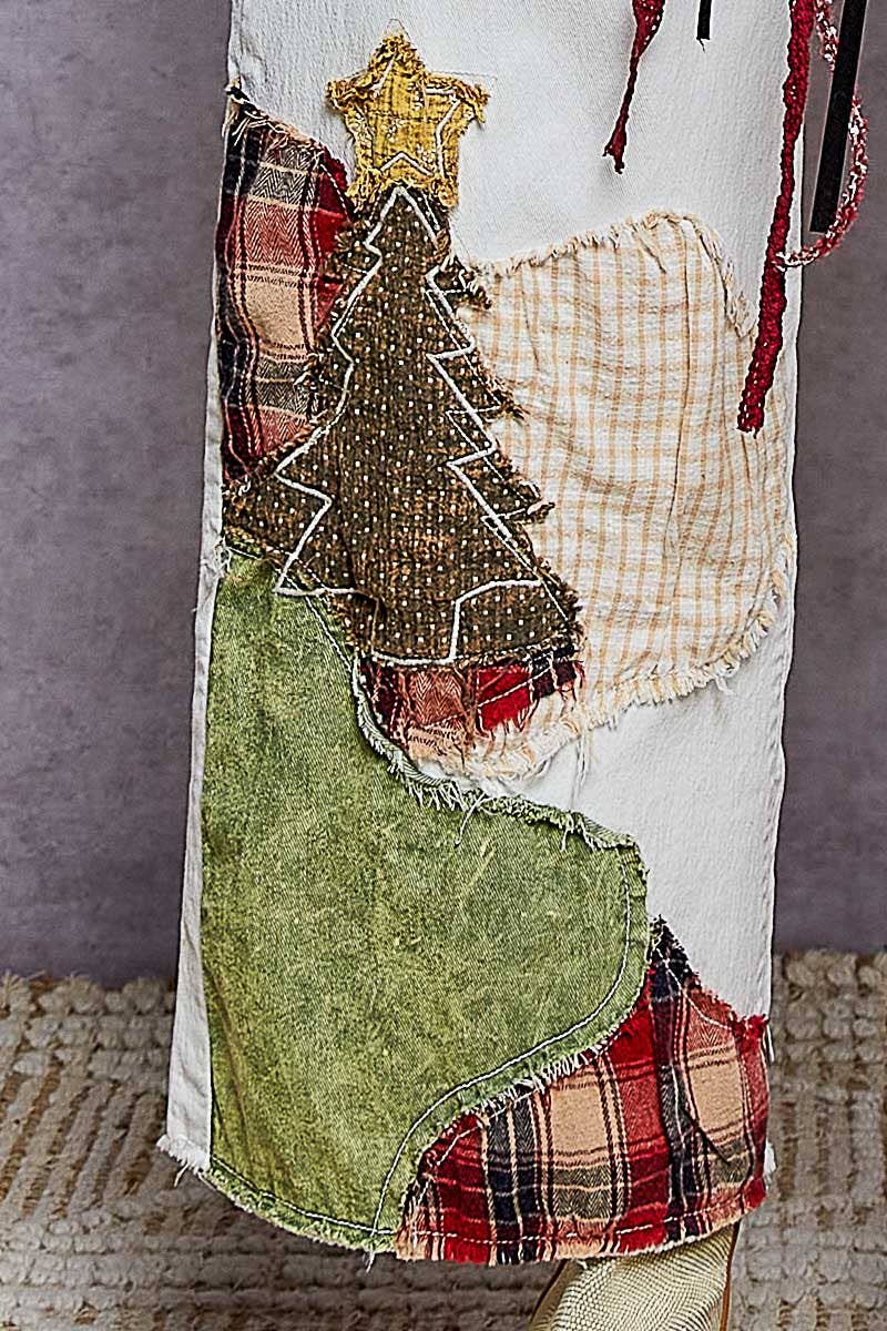 Christmas Woodland Patchwork Embroidered Wide Leg Pants
