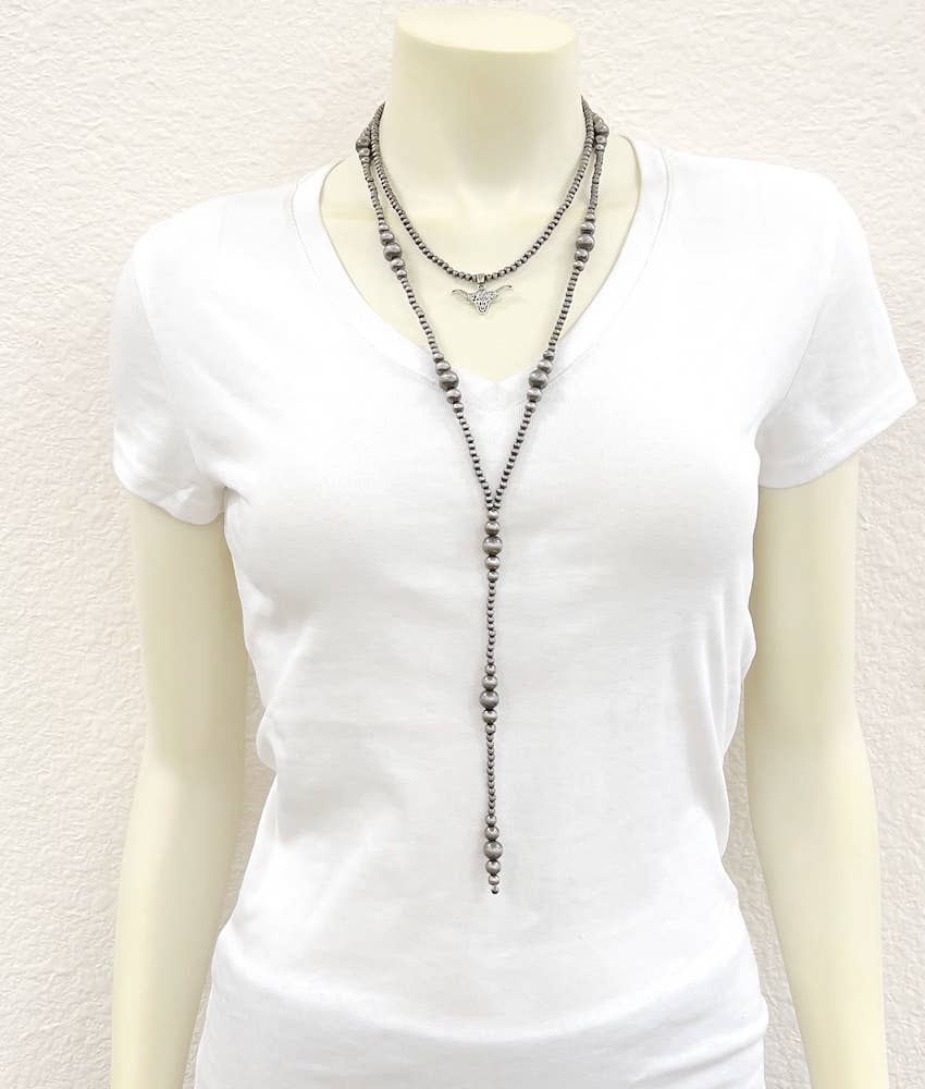 Aledo Handmade Navajo Bead Tassel, Longhorn Necklace