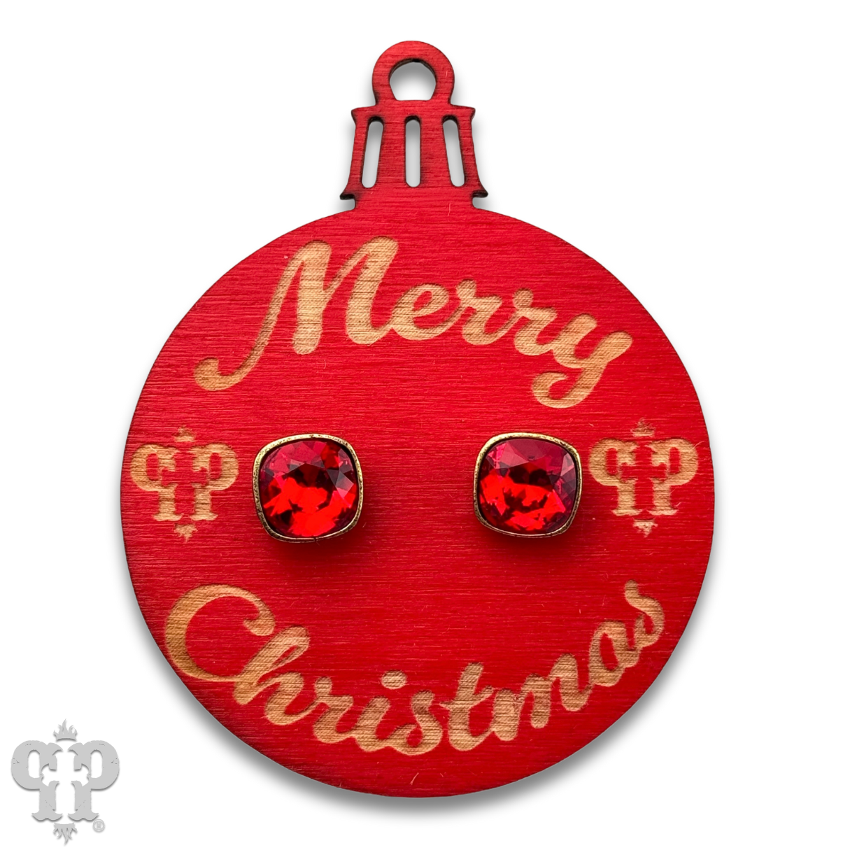Christmas gift ornament with small Austrian crystal post earring