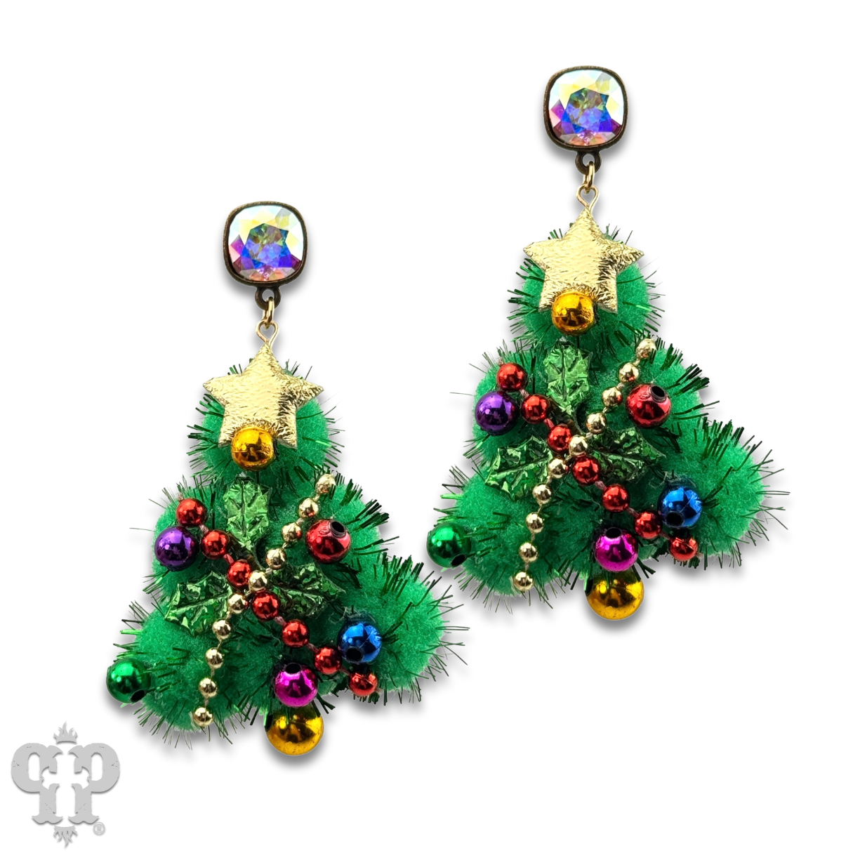Decorated Christmas tree earring with Austrian crystal