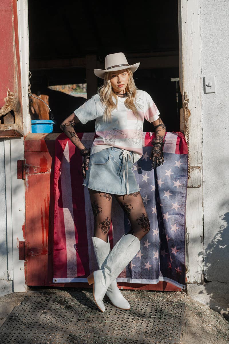 Western Flag Embroidery Crewneck Top