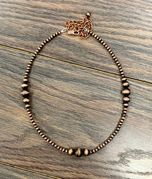 734102, 15" Clustered Copper Navajo Bead Necklace
