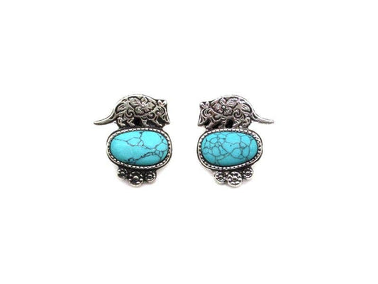 Western Etched Armadillo Turquoise Post Earring