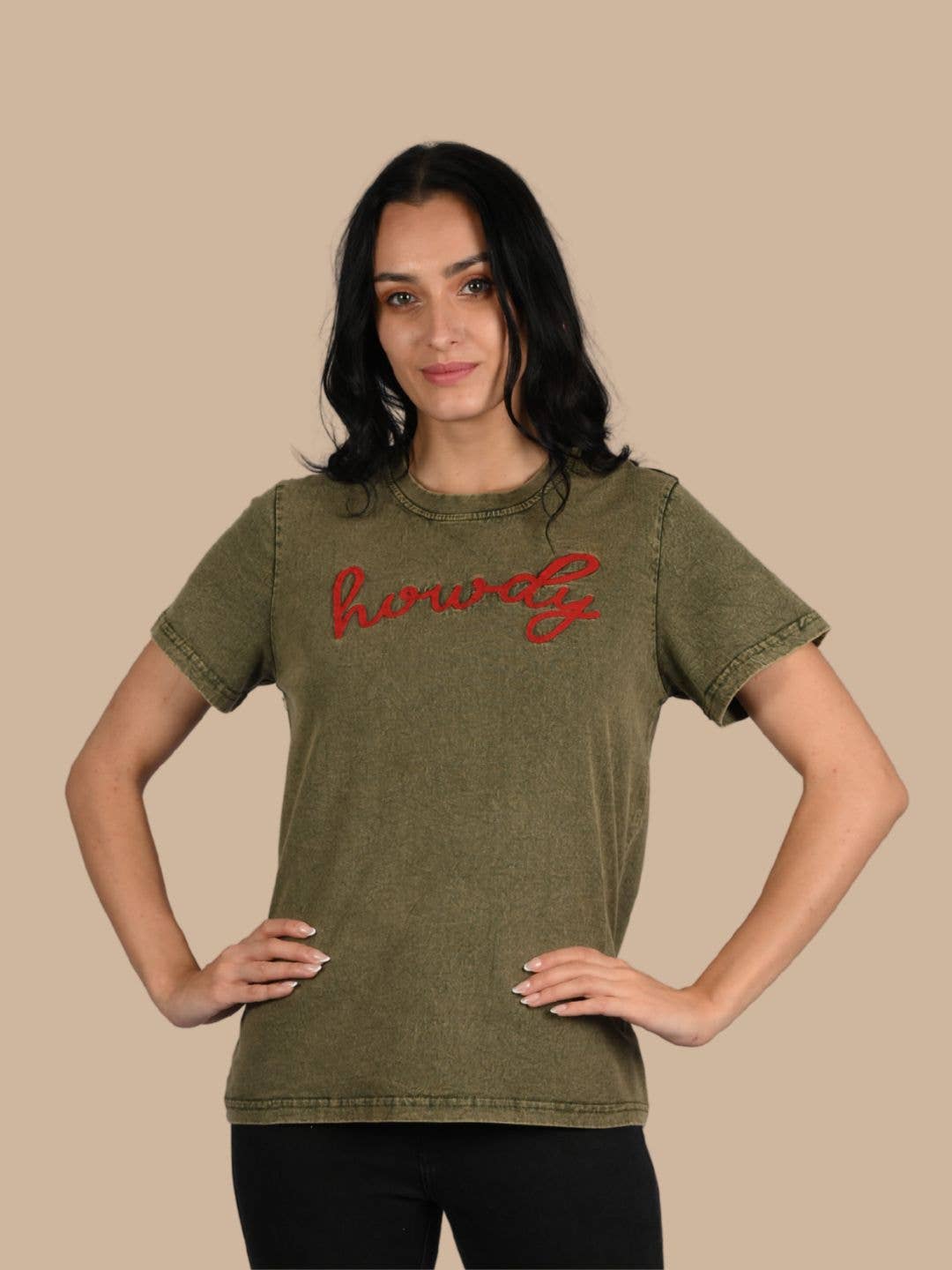 Howdy Embroidered Casual Crew-Neck T-Shirt