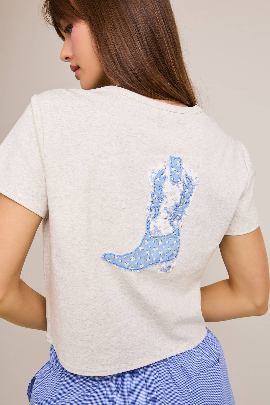 "PATCHWORK COWBOY BOOTS" SHORT SLEEVE ROUND NECK BABY TEE