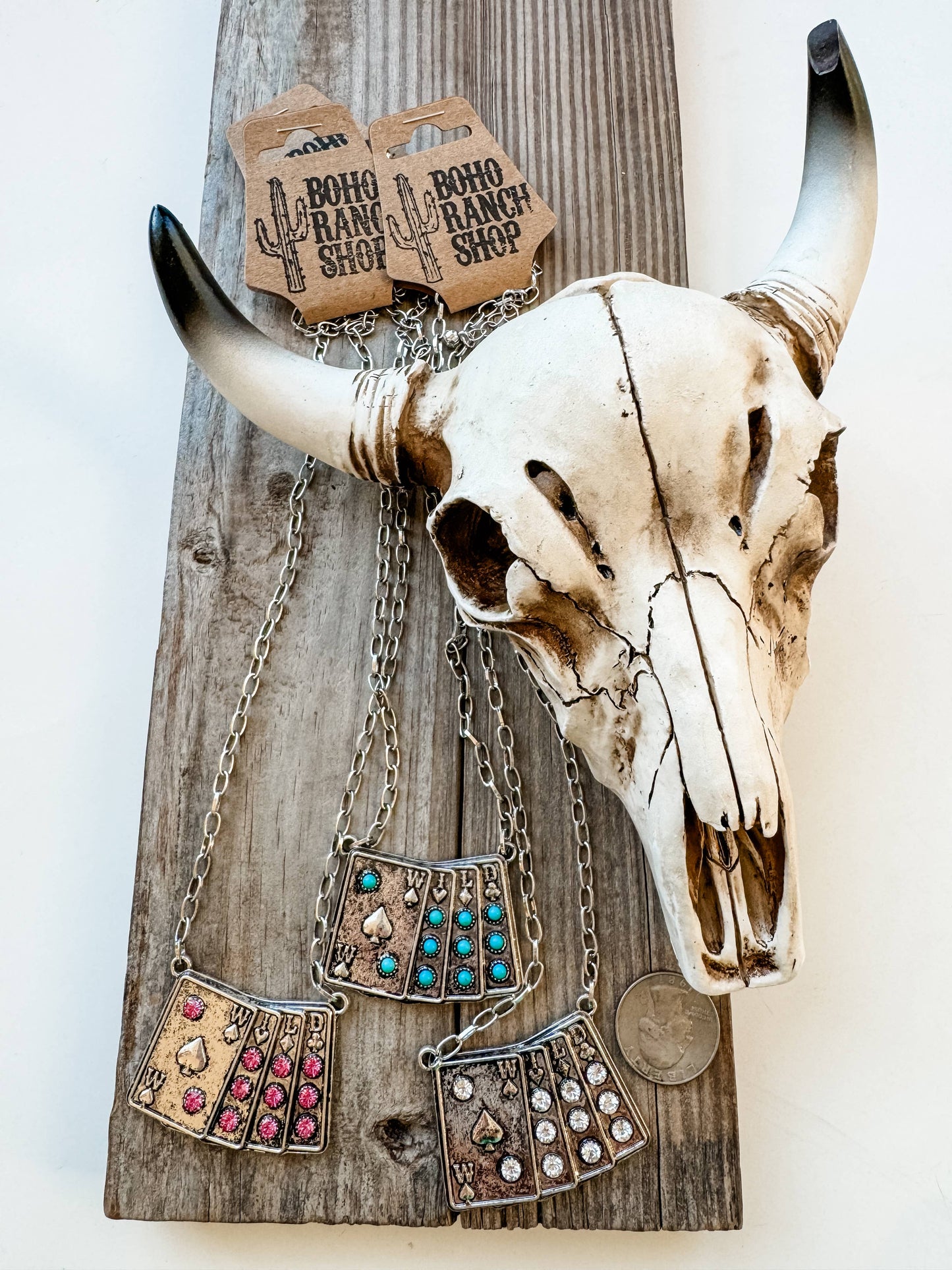 Western Wild Card Pendant Necklace - Rhinestones