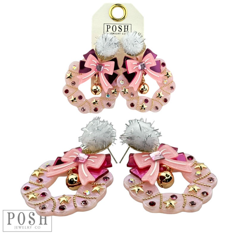 Decorated Christmas wreath with rhinestones, bows and bells