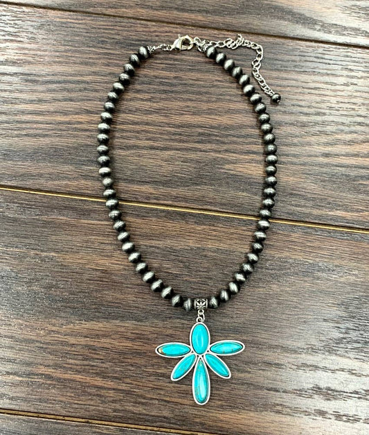 16" 8mm Navajo Bead, Turquoise Necklace