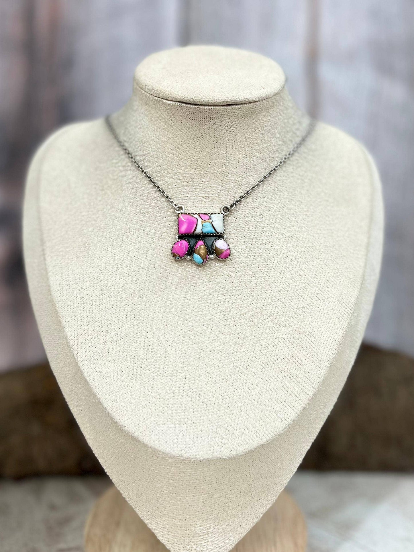 Handmade Sterling Silver Cotton Candy Turquoise Necklace with Signed Nizhoni (8)