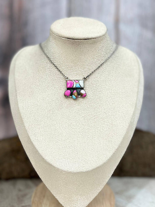 Handmade Sterling Silver Cotton Candy Turquoise Necklace with Signed Nizhoni (8)