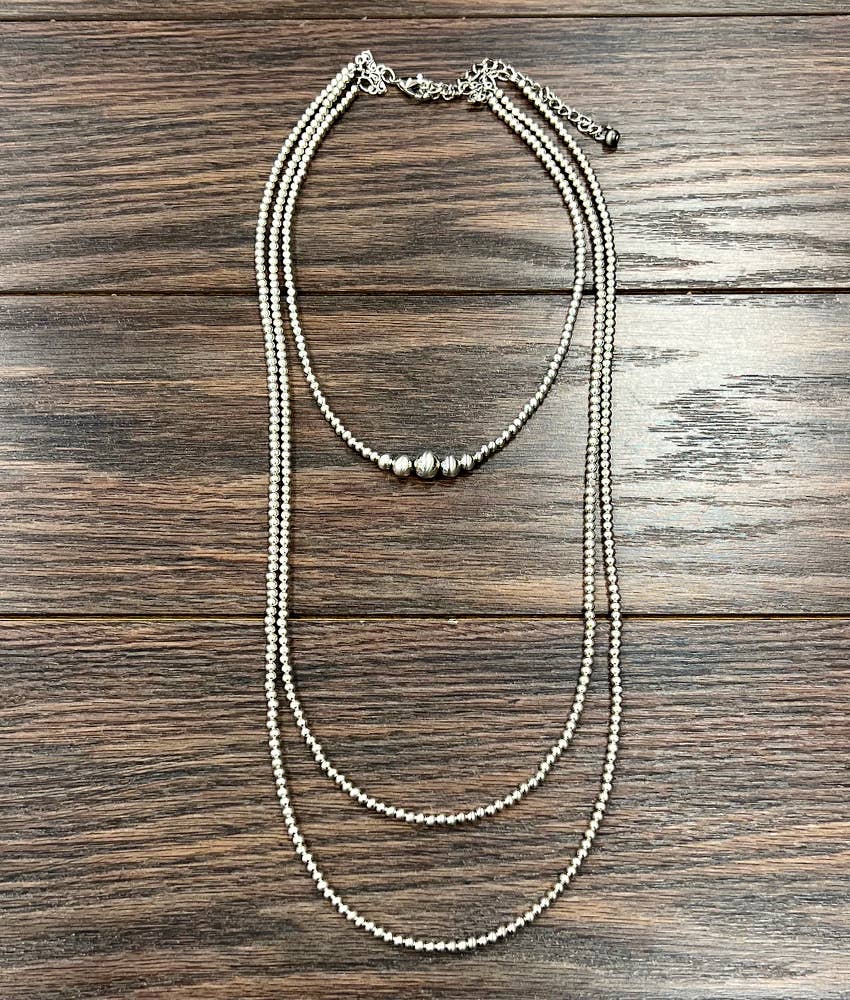 Nancy Handmade Silver Navajo Bead Necklace