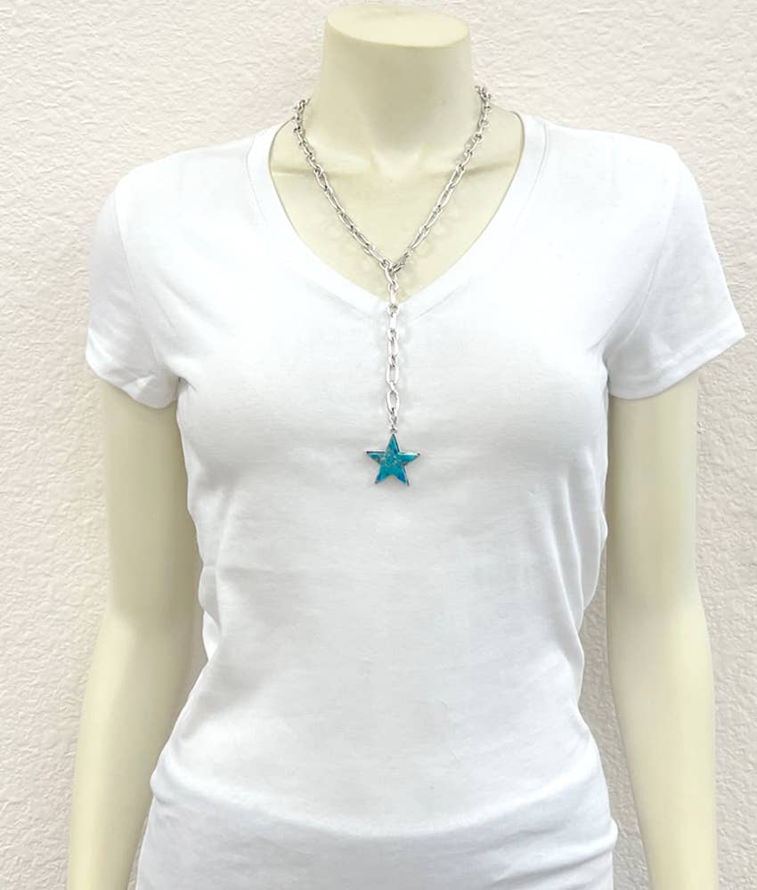 737763, Lariat Star Gemstone Necklace
