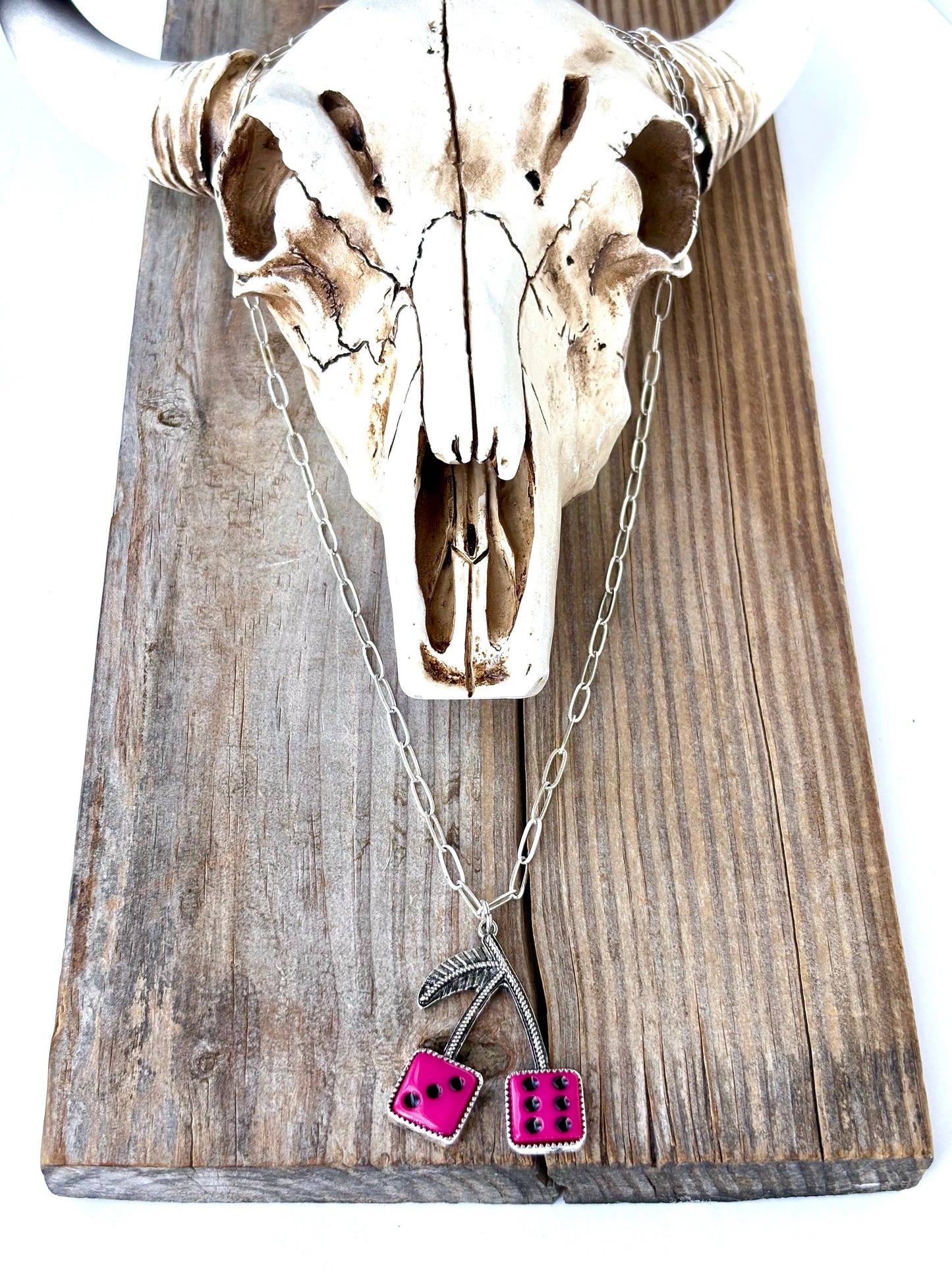Western Style Cherry Dice Pendant Necklace
