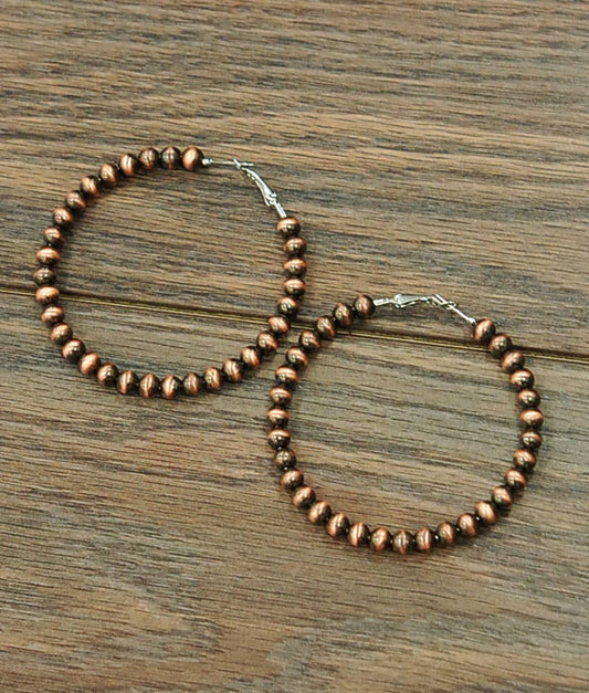 6mm Copper Western Bead Hoop Earrings