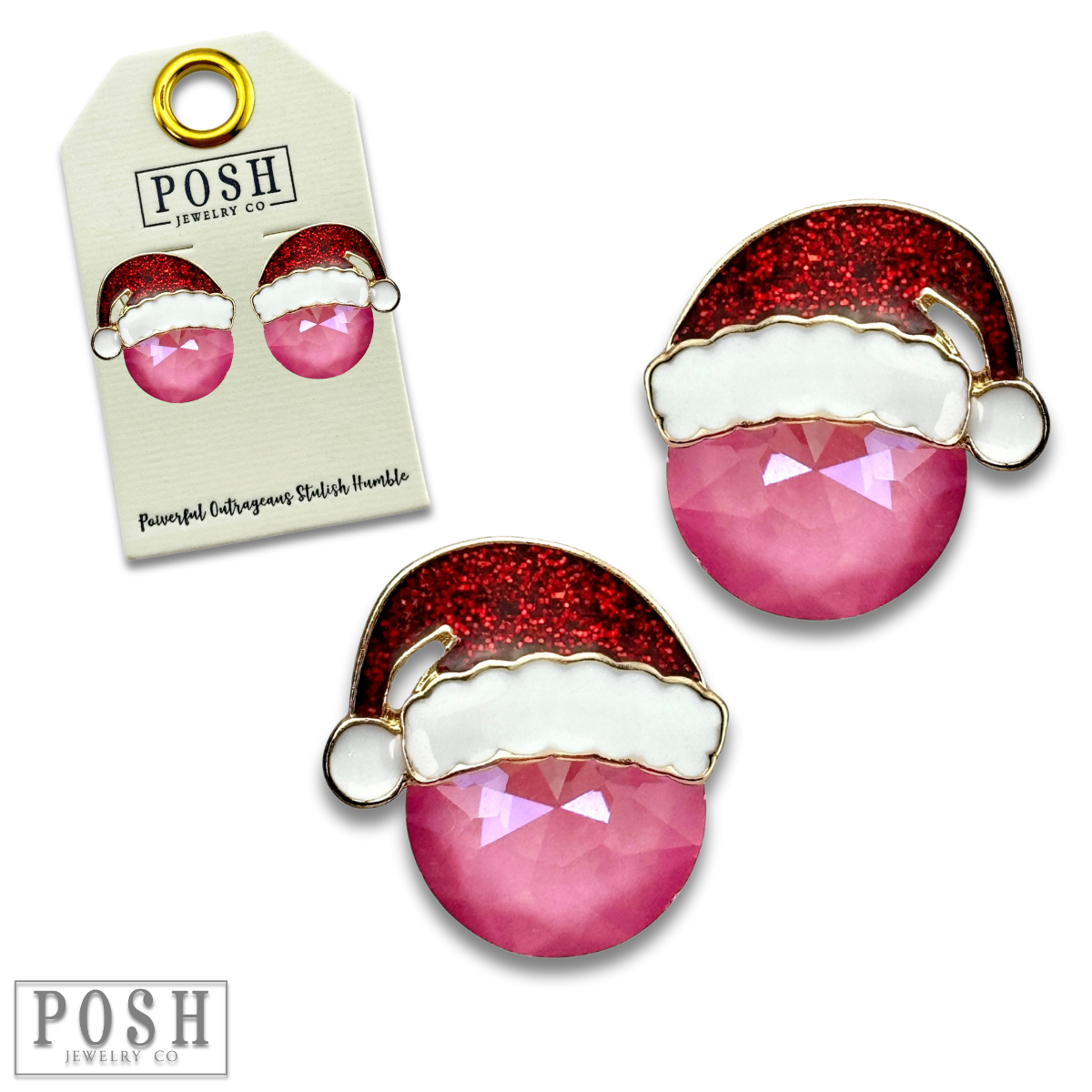 Rhinestone Santa hat earring