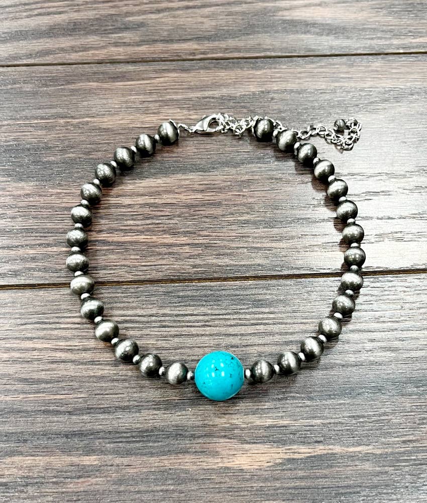 15" 10mm Navajo Bead, Turquoise Necklace