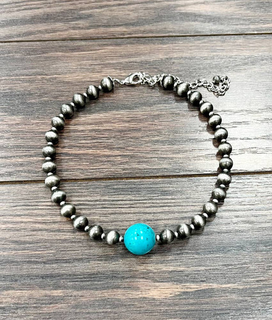 15" 10mm Navajo Bead, Turquoise Necklace