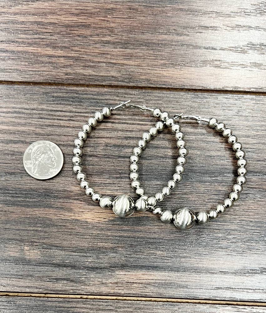 726314, 2.5-inch Big Silver Navajo Hoop Earrings