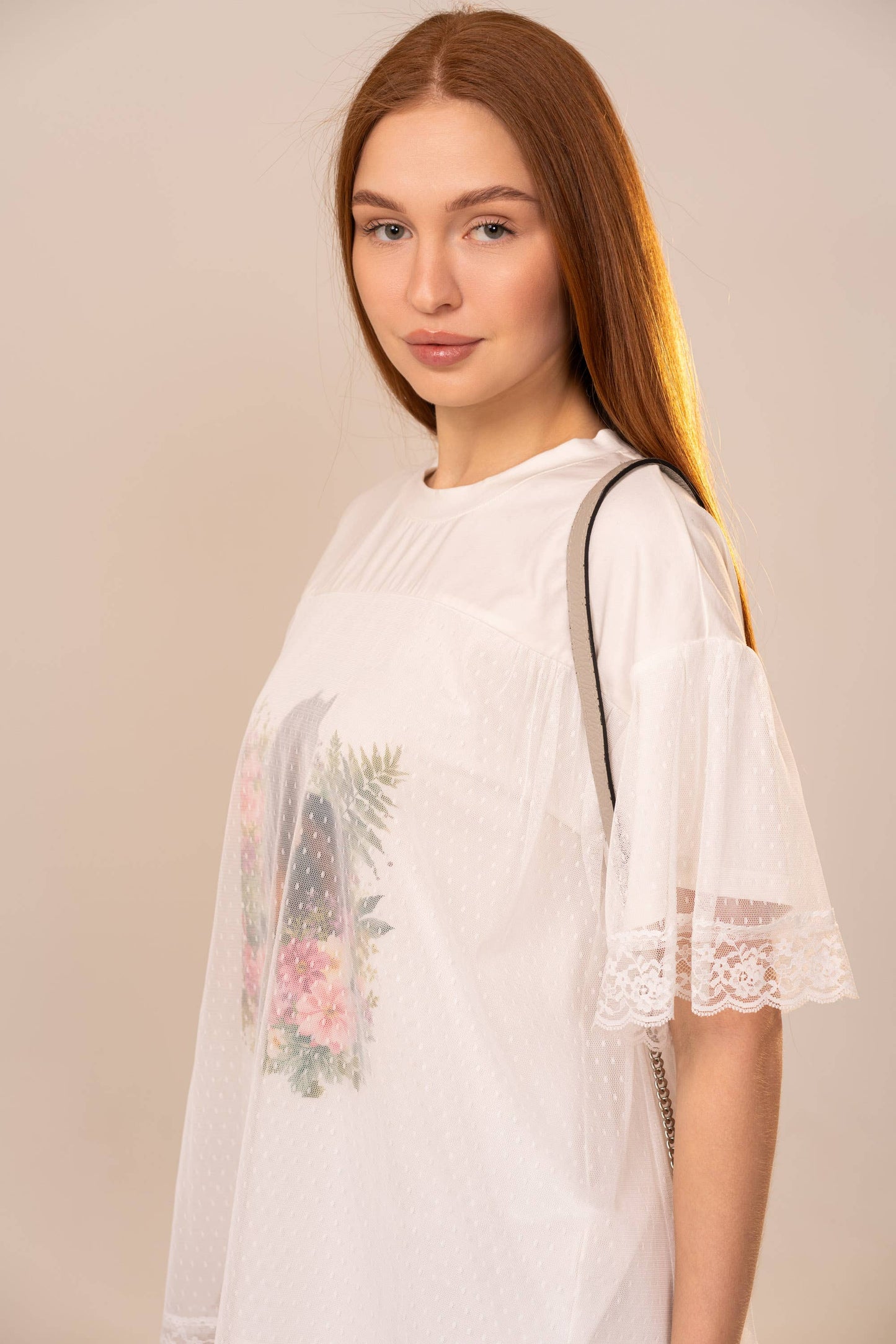 Horse Print Mesh Lace Trim T-Shirt
