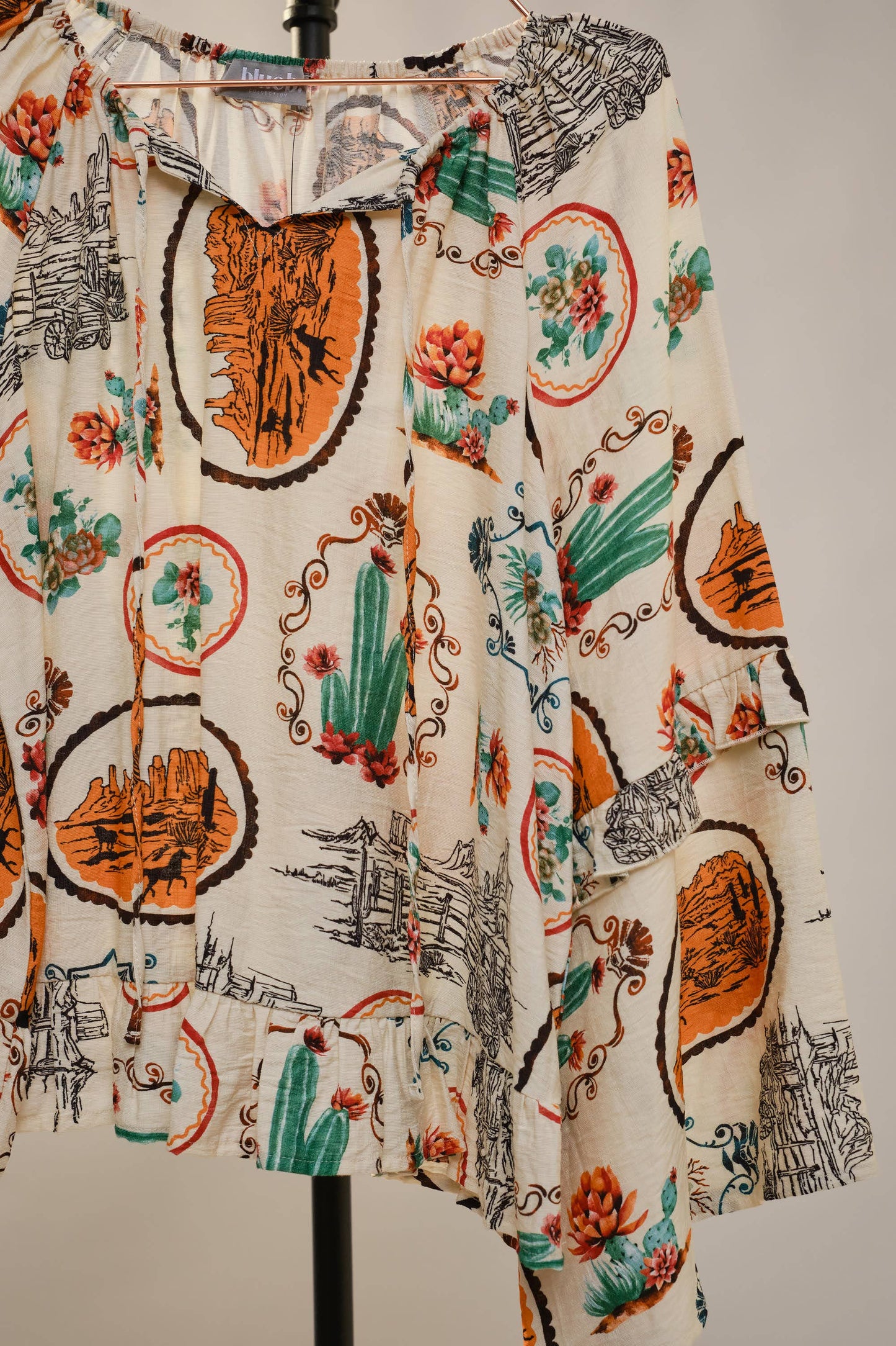 Western Print Peasant Blouse