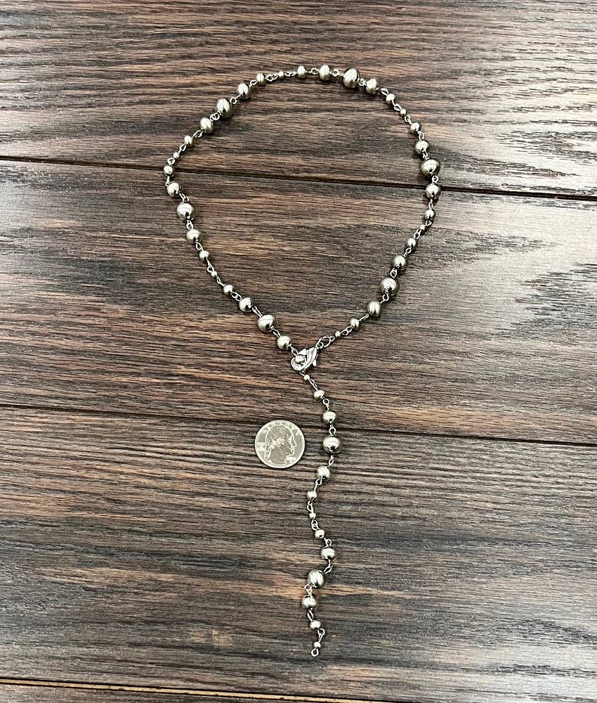 739002, Handmade Lariat Silver Navajo Bead Necklace