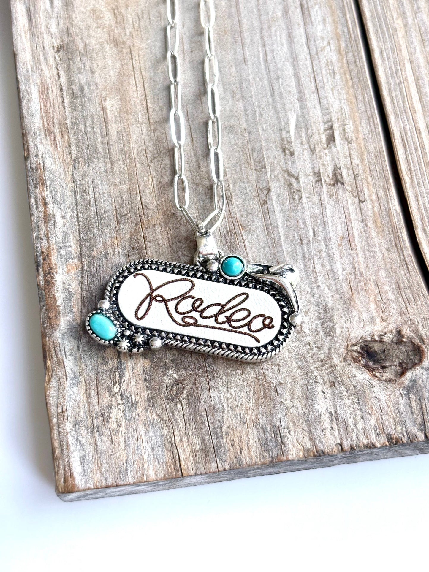 Western RODEO Print Stone Pendant Chain Necklace