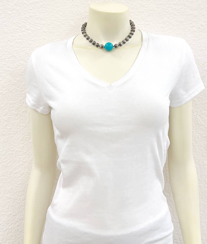 15" 10mm Navajo Bead, Turquoise Necklace