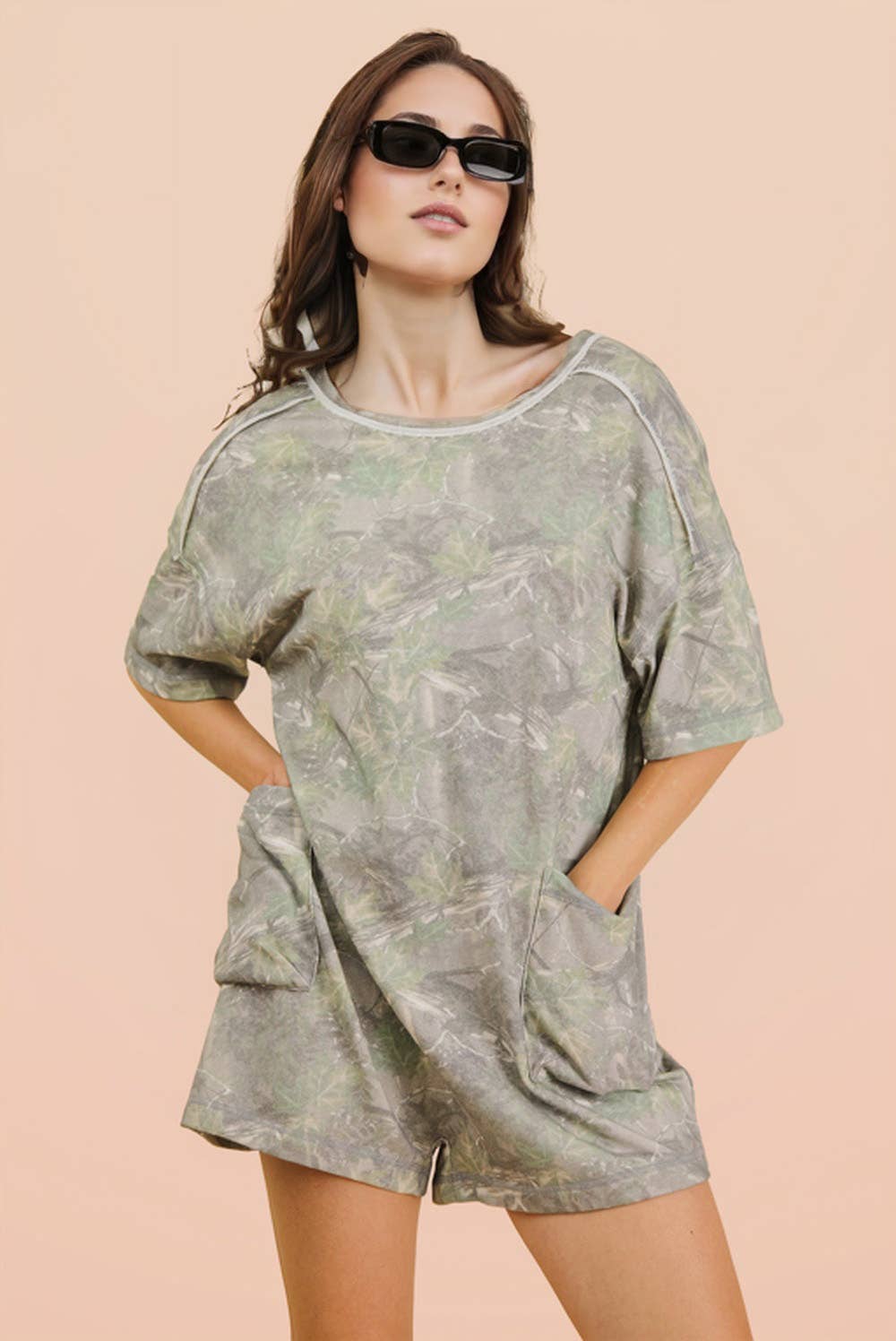 Camo Print Knit Casual Romper