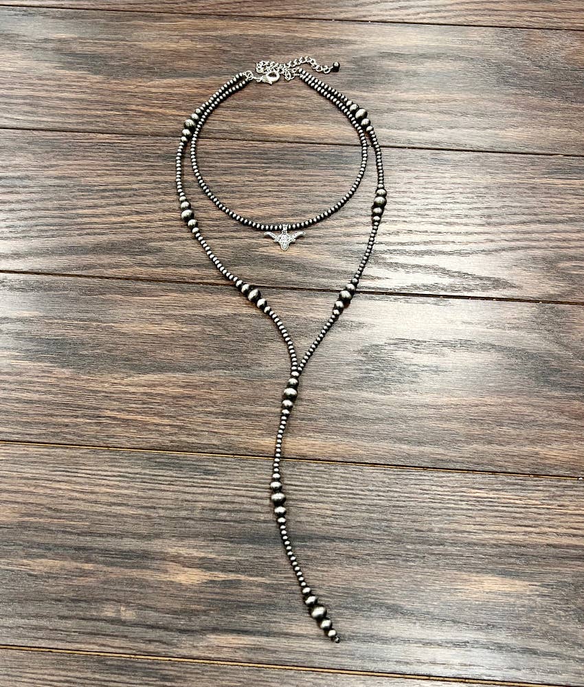 Aledo Handmade Navajo Bead Tassel, Longhorn Necklace