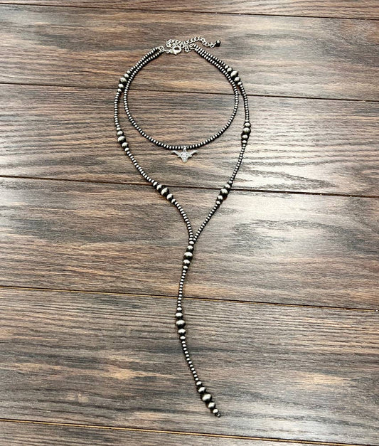 Aledo Handmade Navajo Bead Tassel, Longhorn Necklace