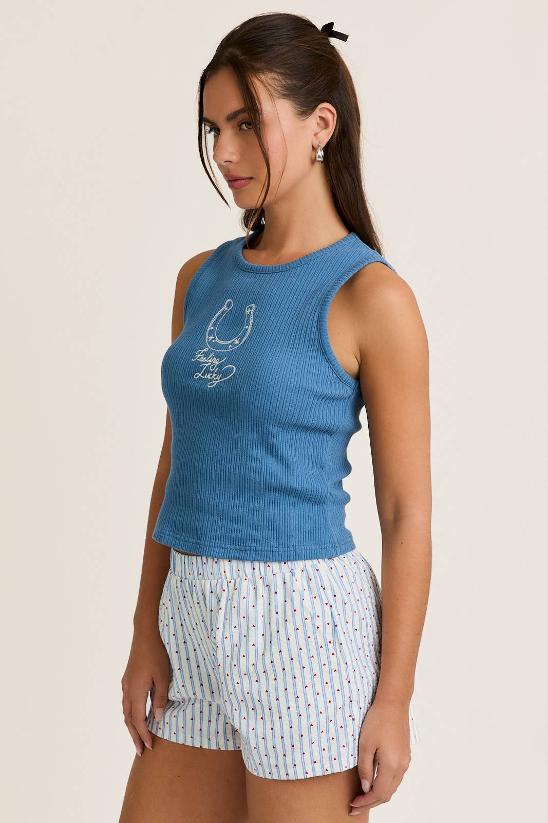 EMBROIDERY DETAIL RIB TANK TOP